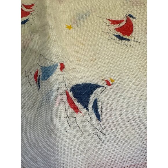 Vintage Nautical Print Handkerchief With Red Trim & Sailboat Design 4 - Picture 2 of 6